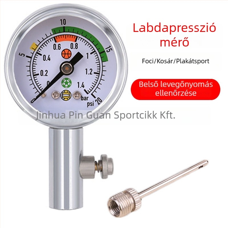 Pointeres labdanyomásmérő – fém kivitelben, futballhoz, kosárlabdához és röplabdához – bírói eszköz