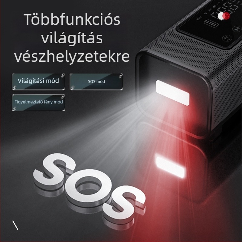 Autóba szerelhető dupla hengertes levegőpumpa, 12V, 120W, 35 L/min, vezeték nélküli újratölthető, digitális kijelző