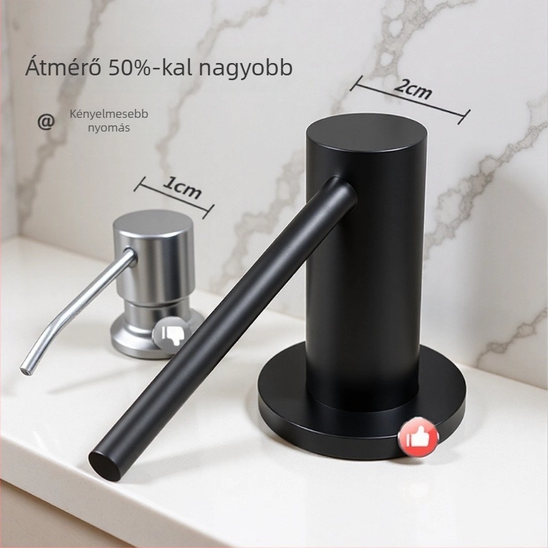 Konyhai szappanadagoló, 304 rozsdamentes acélból, kézi nyomású működés, fúrás nélküli telepítés, polírozott és kefés felület, minimalist stílus