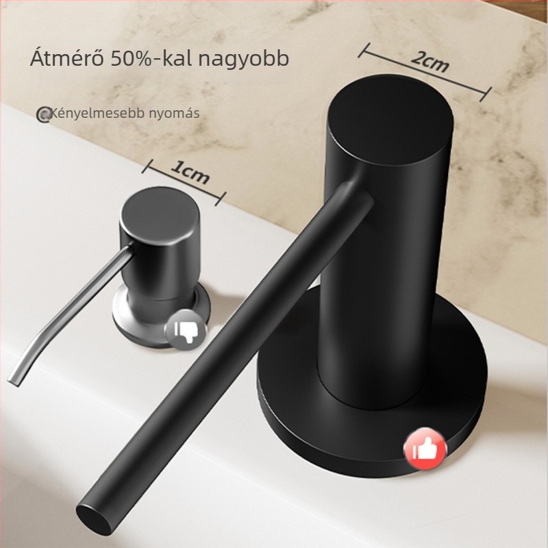 Konyhai szappanadagoló, 304 rozsdamentes acélból, kézi nyomású működés, fúrás nélküli telepítés, polírozott és kefés felület, minimalist stílus