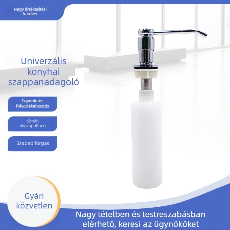 Réz testű konyhai mosogatótálca szappanadagoló, kézi nyomású működés, krómozott felület, modern minimalista stílus, súly 180 g