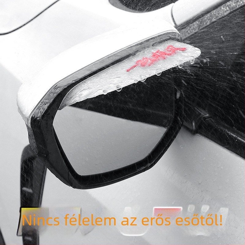 Autó visszapillantó tükrének esővédő szemöldöke, PVC, univerzális, ragasztóval felszerelhető, 2 darabos készlet, testreszabható