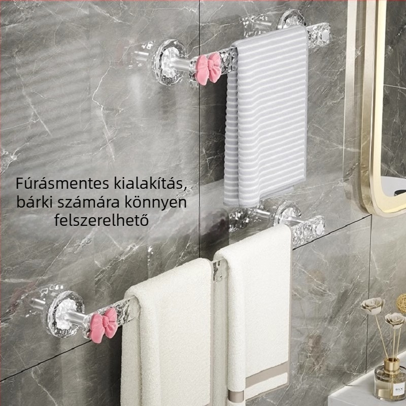 Fali törölközőtartó fúrás nélküli szerelés – egyrúdos tároló a fürdőszobában