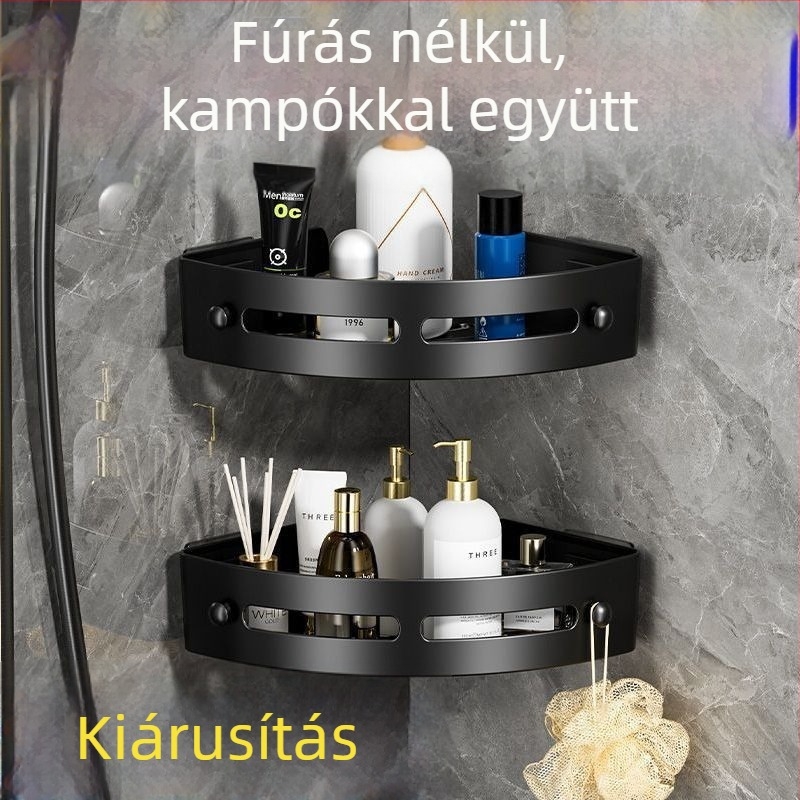 Lyuk nélküli fürdőszobai tárolópolc - ragasztóval rögzíthető, műanyag, egyszintes, koreai stílusú modern
