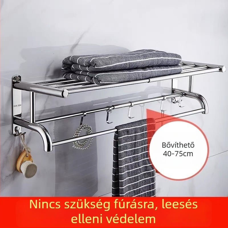 Két szintes 304 rozsdamentes acél törölközőtartó szállodai fürdőszobához, fúrás nélküli, kihúzható, falra szerelhető