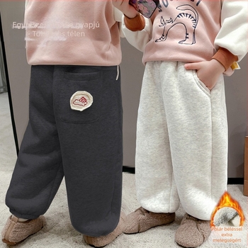 Gyerekeknek készült fleece-alapú téli nadrág, lazított szabásvonal, pamutkeverék anyag, 80% poliészter, középmagas derekú, 3–8 éveseknek