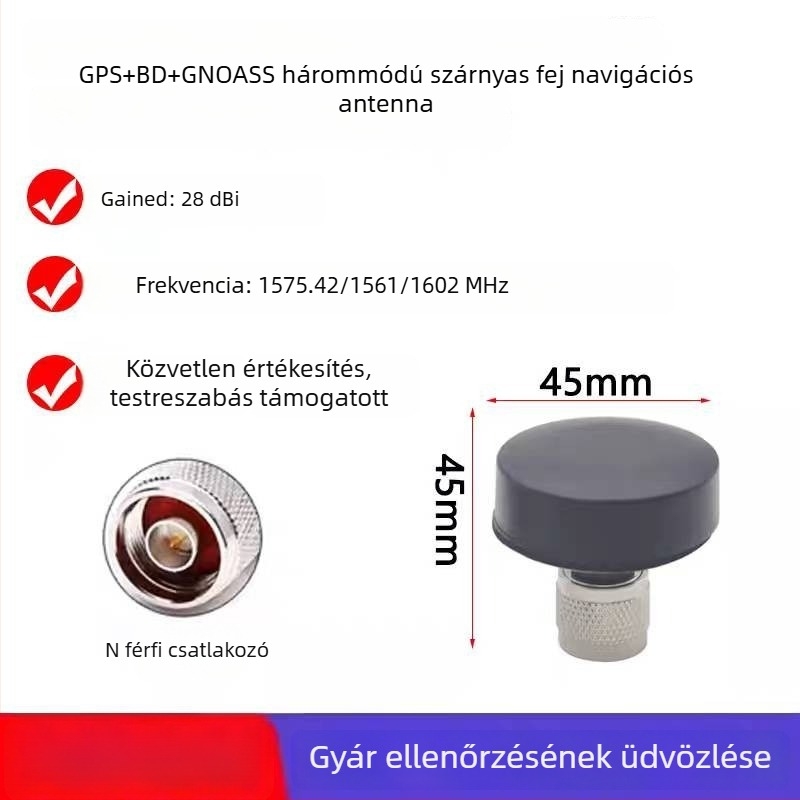Hárommódú aktív külső autó navigációs antenna GPS, BeiDou és GLONASS, omni irányú, gombafejű fej