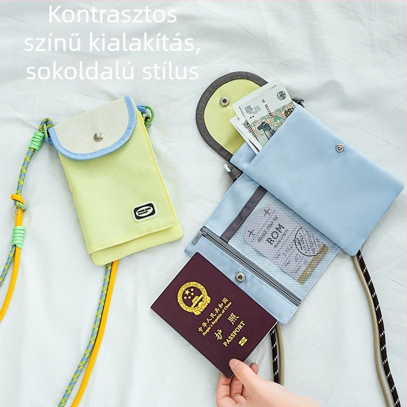 Többfunkciós keresztpántos szervezőtáska telefonhoz, érmékhez, útlevélhez és okmányokhoz – utazási kártyatartó lopás elleni védelemmel