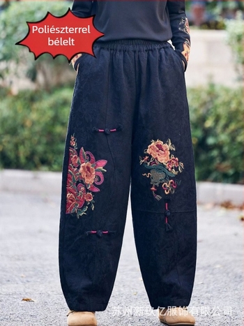 Női pamut harem nadrág, etnikus stílus, elasztikus derék, laza szabás, téli modell 2025