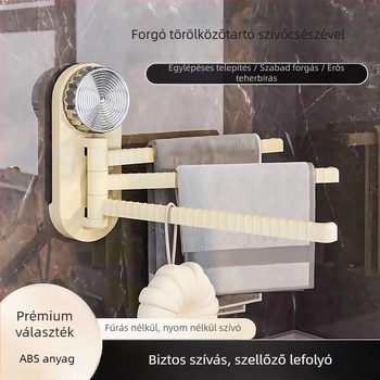 Szívócsésével forgó törölközőtartó falra fúrás nélkül, műanyag, teherbírás 500