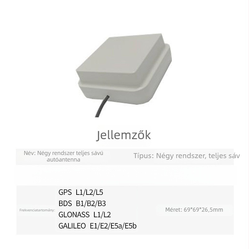 RTK GPS antenna külső járműre szerelt GNSS navigációhoz, nagy pontosságú, jobbkezes körpolarizáció, SWR legfeljebb 2.0