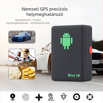 A8 autós GPS nyomkövető tolvajvédelemmel és mobil riasztással, GPS pozicionálás pontossága 500 m, IP67 vízálló, akkumulátor üzemideje 78 óra
