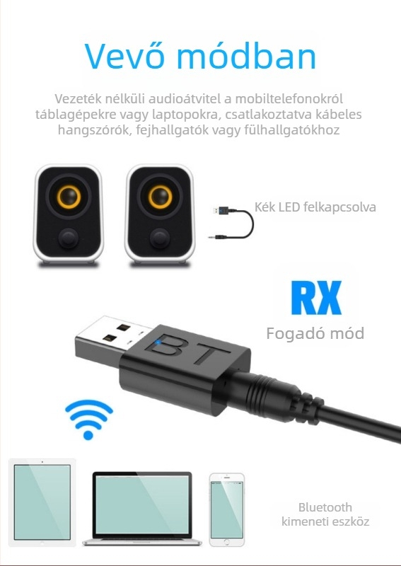 Autó Bluetooth vevő- és adó, USB és AUX kettős hangkimenet, BT 660 modell, 5V tápegység