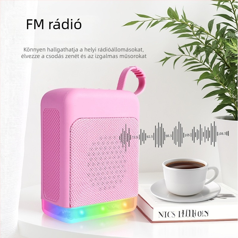 RGB Bluetooth hangszóró rádióval, hordozható IPX3 vízálló, 5W, beépített akkumulátor 1200–2000mAh, Bluetooth 5.2, 100Hz–20kHz