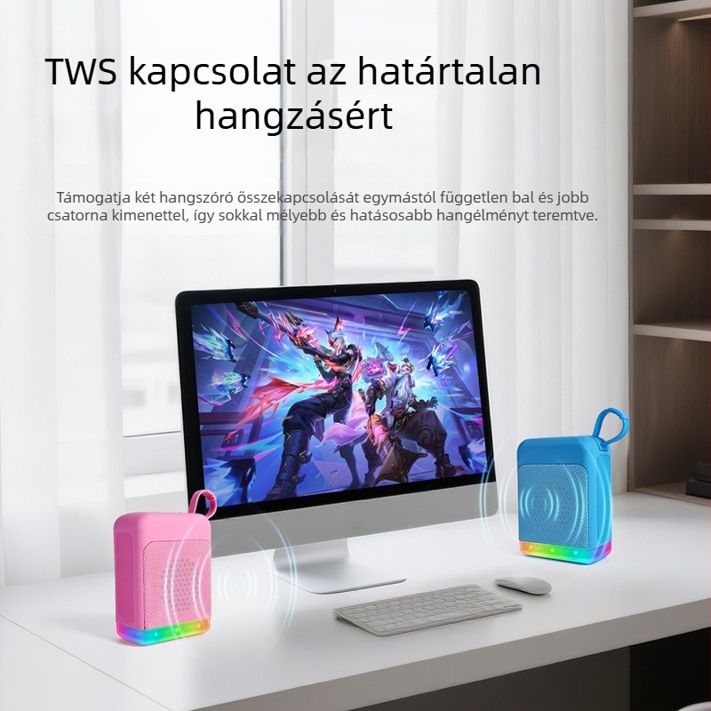 RGB Bluetooth hangszóró rádióval, hordozható IPX3 vízálló, 5W, beépített akkumulátor 1200–2000mAh, Bluetooth 5.2, 100Hz–20kHz