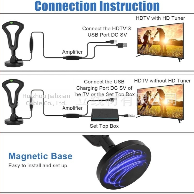 Beltéri digitális TV antenna járműre szerelhető, DTMB/DVB-T2 kompatibilis, erősítővel, kiterjesztett szívófej