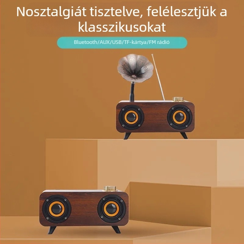 Retro Bluetooth hangszóró, 2 hangszóró, IPX7 vízálló, Bluetooth 5.0, 20W, beépített 1000-1200mAh akkumulátor