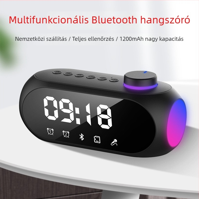 Bluetooth hangfal ébresztővel, rádióval és RGB éjszakai fénnyel - 3W, Bluetooth 5.0, beépített akkumulátor 1000–1200mAh, 100Hz–20kHz, SNR ≥75dB