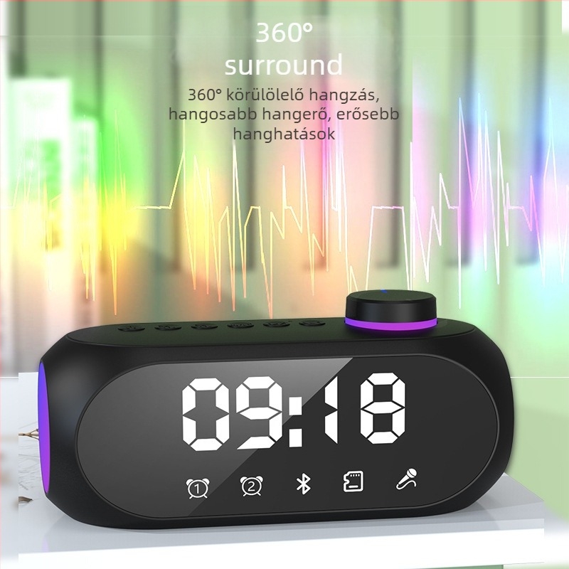 Bluetooth hangfal ébresztővel, rádióval és RGB éjszakai fénnyel - 3W, Bluetooth 5.0, beépített akkumulátor 1000–1200mAh, 100Hz–20kHz, SNR ≥75dB