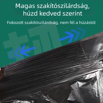 Kereskedelmi szemeteszsák PE anyagból, vastag falú, egyszer használatos, lapos szájú, univerzális felhasználásra