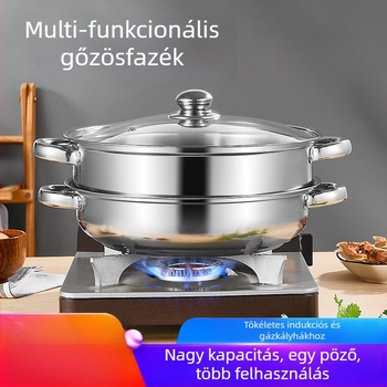 Rozsdamentes acélból készült többszörös levesgőzölő edény, kétszintes gőzölő, kompatibil gáztűzhellyel és indukciós főzővel, büféberendezés, logóval testreszabható, autorizált magánmárka, első osztályú minőség