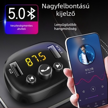 Többfunkciós autóba szánt Bluetooth MP3 lejátszó FM-vevővel és USB-vel, HC-372 modell, 12V, memória nélküli
