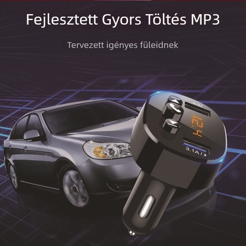 Többfunkciós autóba szánt Bluetooth MP3 lejátszó FM-vevővel és USB-vel, HC-372 modell, 12V, memória nélküli