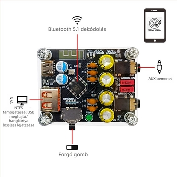 Autóba szánt Bluetooth az AUX vevő, USB/U-disk lejátszás, Hi-Fi audió dekóder, 5V tápegység, Modell ZK-PT2