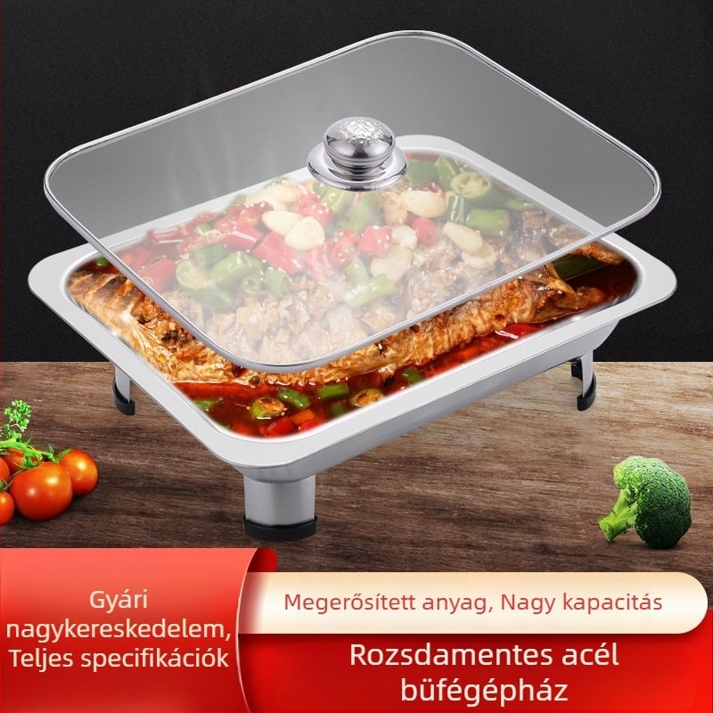 Rozsdamentes acél büfé sütő, négyszögletes, négy lábas dizájn, Pynos márka, testreszabható feldolgozás és logónyomtatás