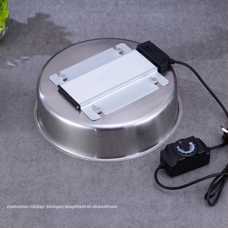 Rozsdamentes acélból készült kör alakú büfé tűzhely felnyíló fedéllel, elektromos fűtés és vízfürdő-szigetelés