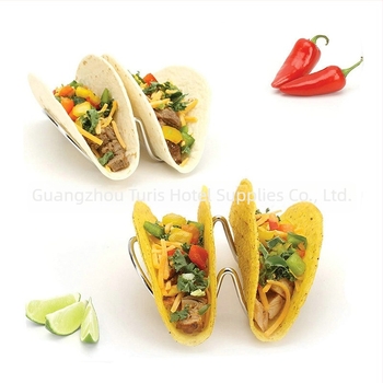 Rozsdamentes acélból készült taco- és tortillaállvány büfében, U-alakú, egyszerű dizájn, 2018-ban bevezetve