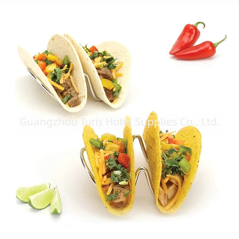Rozsdamentes acélból készült taco- és tortillaállvány büfében, U-alakú, egyszerű dizájn, 2018-ban bevezetve