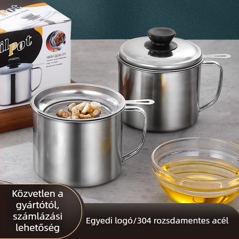 Rozsdamentes acél büfé szűrő pohár fedővel, modern, letisztult design (testreszabás elérhető, logó nyomtatás lehetősége)