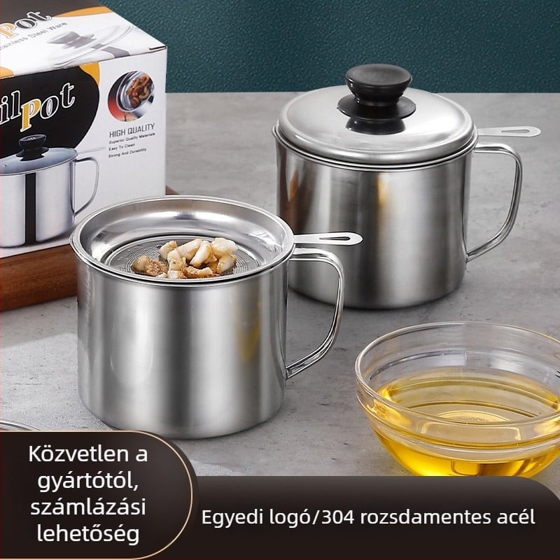 Rozsdamentes acél büfé szűrő pohár fedővel, modern, letisztult design (testreszabás elérhető, logó nyomtatás lehetősége)