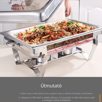 Rozsdamentes acél büféfűtőasztal izolált rekeszekkel reggelire és gyorsételhez