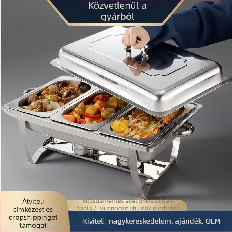 Rozsdamentes acél büféfűtőasztal izolált rekeszekkel reggelire és gyorsételhez