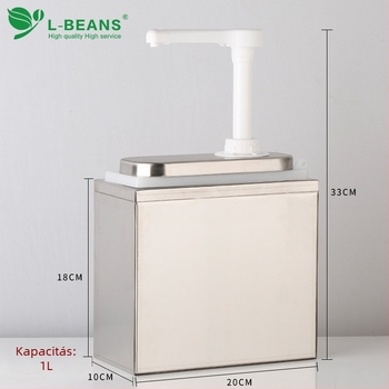 MŰanyag szóspumpa talppal és rozsdamentes acél nyomóval – büfé felszerelés, márka: l-beans, nyomtatott logó, első osztályú minőség, 2016-ban bevezetve