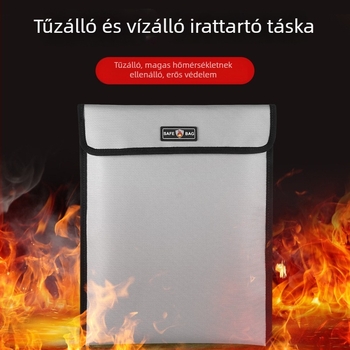 Szilikonnal bevont üvegszálas dokumentumtáska, kétoldalas tűzálló és vízálló, cipzárral. Márka: Neutral; Anyag: szilikon bevonatú üvegszálas szövet; Stílus: cipzár; Tömeg: 245 g; Vastagság: 10