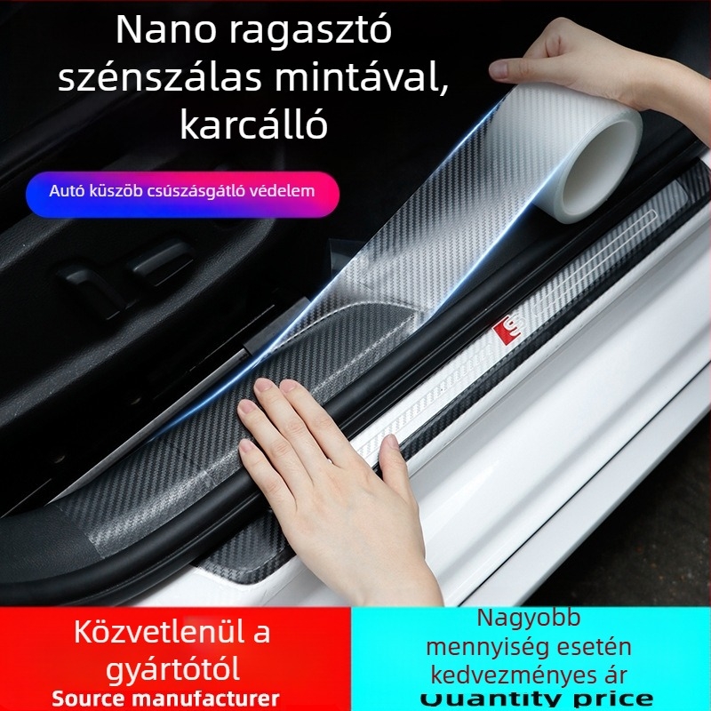 Karbon szálas autóajtó küszöbvédő, átlátszó anti‑ütközéses szalag az ajtó élére, hátsó tükör, csomagtartó és pedálok védelme
