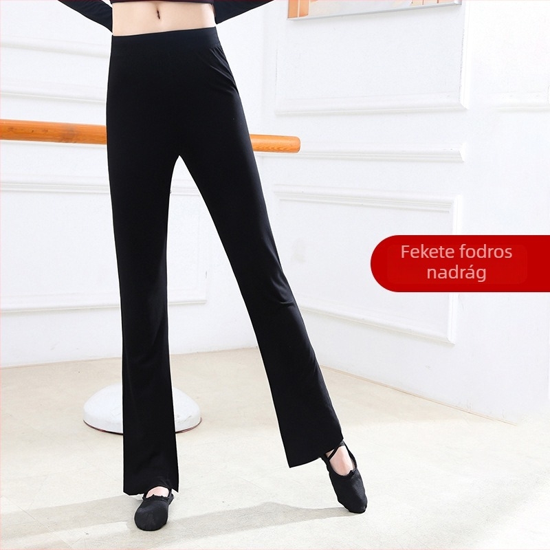 Női két részes táncruha szett: felső és szabad, egyenes szabású, mikro‑flare szárú nadrág; anyag modal–pamut keverék (95% pamut) bélés: pamut 95%; Nyár- és tavaszi szezon, színpadi és balett használatra