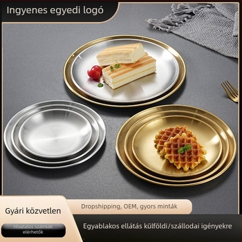 304 rozsdamentes acélból készült kör alakú büfés tál, arany csontmintás tál, grill tál gyümölcsök és desszertekhez, koreai BBQ tál