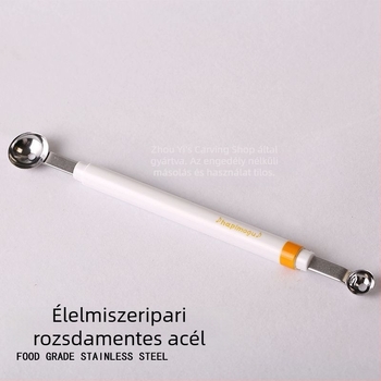 Mini kettős fejű gyümölcskanál fém anyagból, éles élű kivételéhez, koreai stílus, egyszerű dizájn
