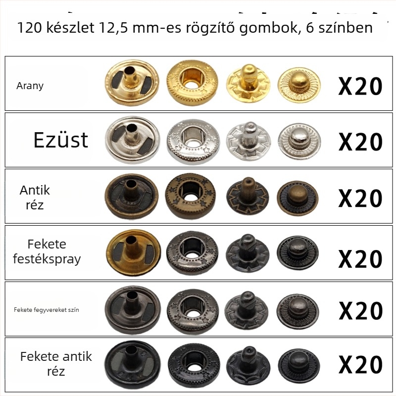 Réz gombberakító készlet ütőfogóval, 4 részes konstrukció, Huafei — kabátok, cipők, táskák, sapkák és bőráruk számára