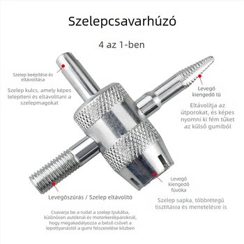 Record Work 4-in-1 gumiabroncs szelep szerszám – 45# acél, tömeg 19 g