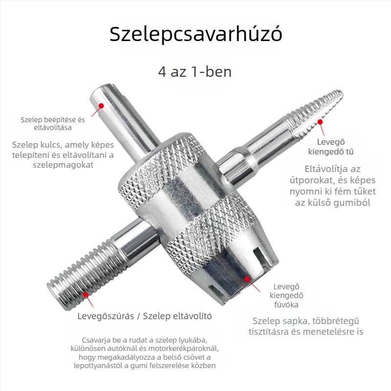 Record Work 4-in-1 gumiabroncs szelep szerszám – 45# acél, tömeg 19 g