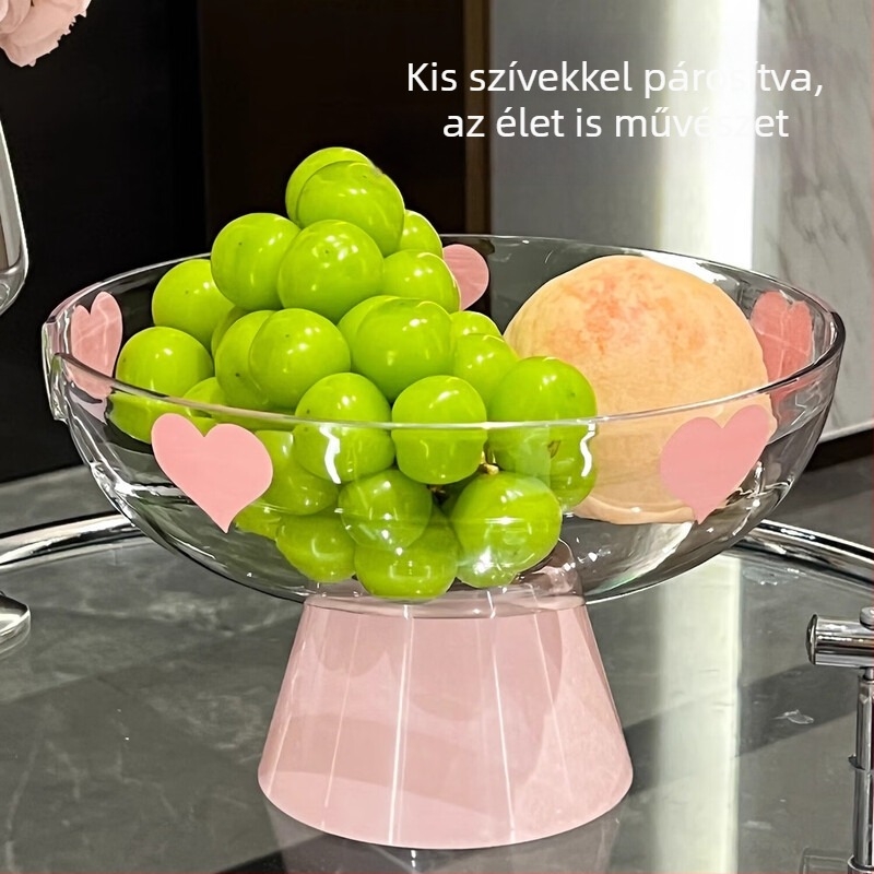Egy gyümölcstál szív alakú leeresztő kosárral és tároló dobozzal, PET+ABS anyag, modern minimalist stílus, első osztályú minőség