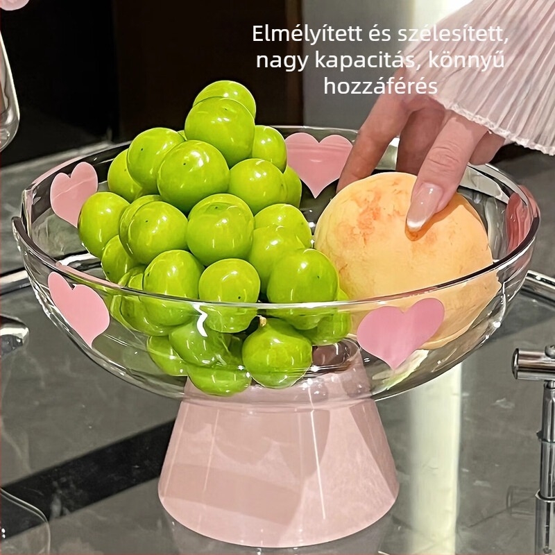 Egy gyümölcstál szív alakú leeresztő kosárral és tároló dobozzal, PET+ABS anyag, modern minimalist stílus, első osztályú minőség