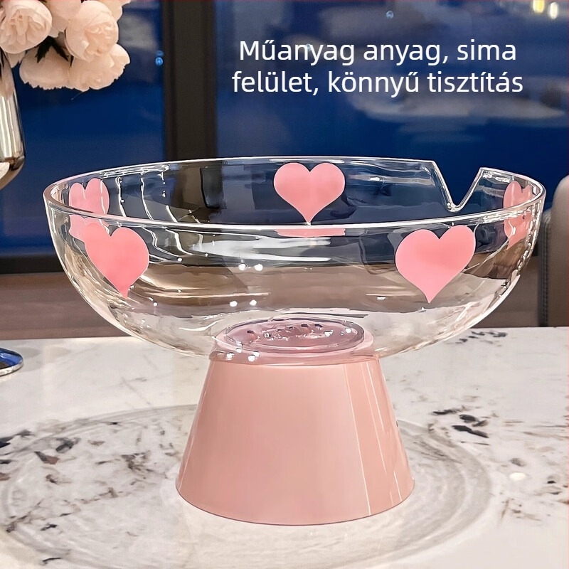 Egy gyümölcstál szív alakú leeresztő kosárral és tároló dobozzal, PET+ABS anyag, modern minimalist stílus, első osztályú minőség