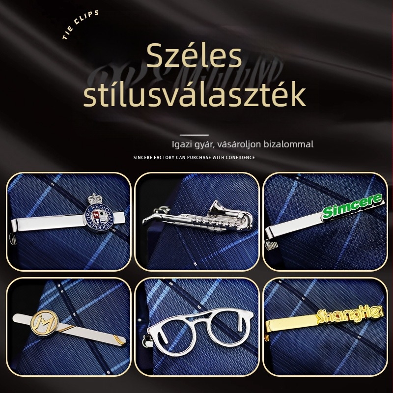 Geometriai ötvözet nyakkendőcsat, gravírozott, sütőfestés felülettel, uniszex