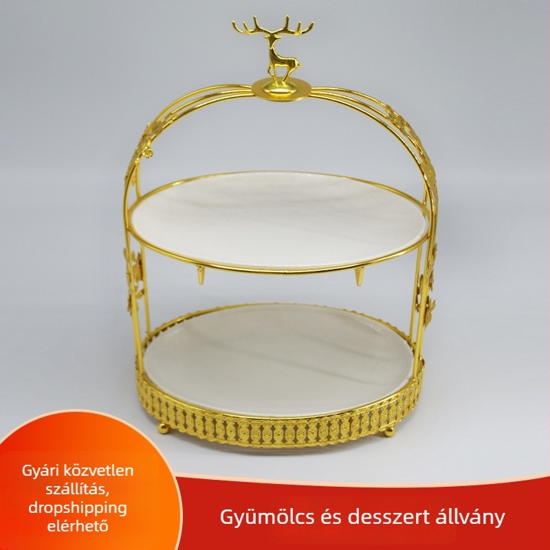 Fém gyümölcstál, desszertbemutatóhoz, világos luxus retro stílus